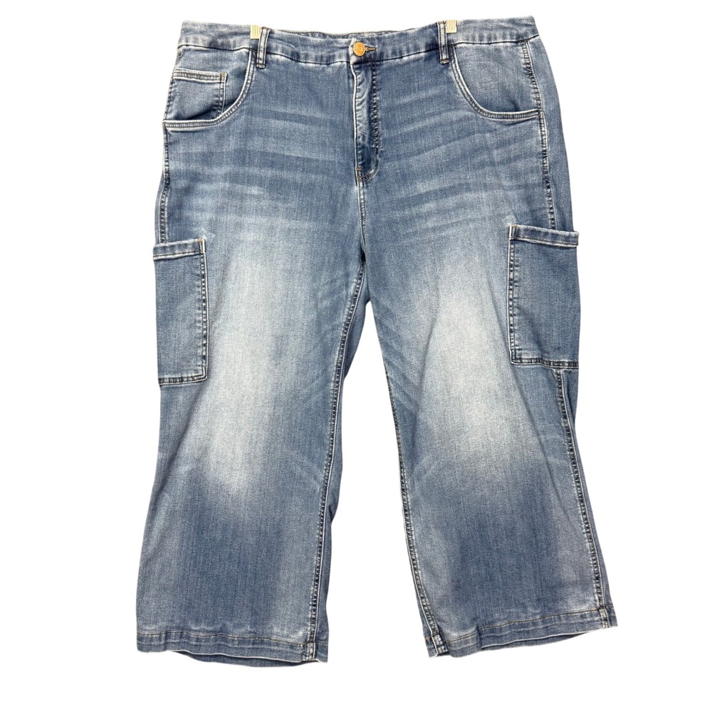 KUT from the Kloth Jodi Fab Ab Wide Leg Jeans Womens 22W Blue Denim Cargo Crop